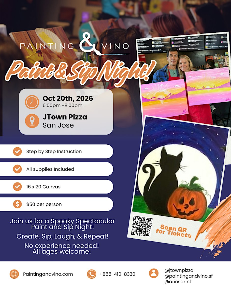 "Cat and the Pumpkin" Paint and Sip at JTown Pizza San Jose