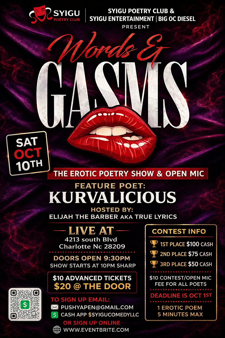 WORDS & GASMS THE EROTIC POETRY SHOW & OPEN MIC CONTEST